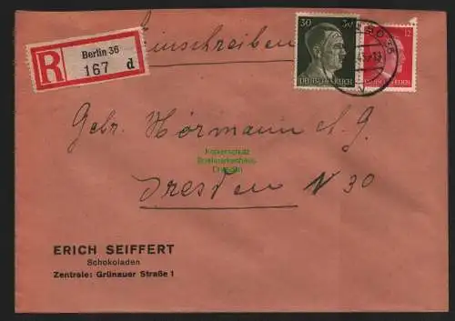 B9096 R-Brief Gebr. Hörmann A.-G. Berlin 36 d 1943 Erich Seiffert Schokoladen