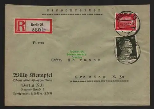 B9084 R-Brief Gebr. Hörmann A.-G. Berlin 28 b 1943 Willy Kienapfel Lebensmittel-