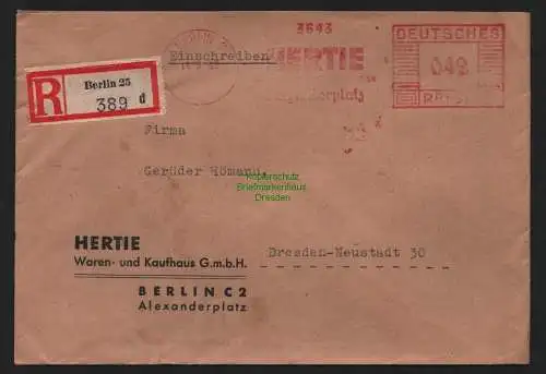 B9074 R-Brief Gebr. Hörmann A.-G. Berlin 25 d 1943 Hertie  Waren- und Kaufhaus