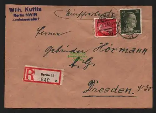 B9066 R-Brief Gebr. Hörmann A.-G. Berlin 21 c 1943 Wilh. Kuttla