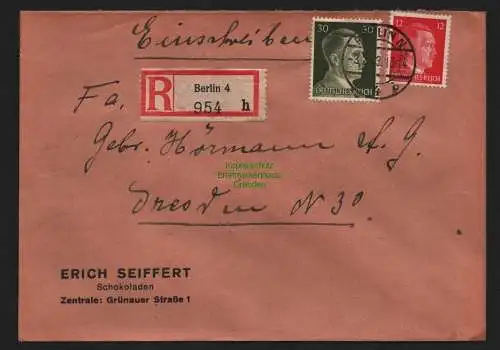 B9108 R-Brief Gebr. Hörmann A.-G. Berlin 4 h 1943 Erich Seiffert Schokoladen