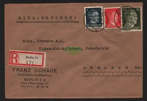B9067 R-Brief Gebr. Hörmann A.-G. Berlin 25 471 1943 Franz Schade  Schokoladen