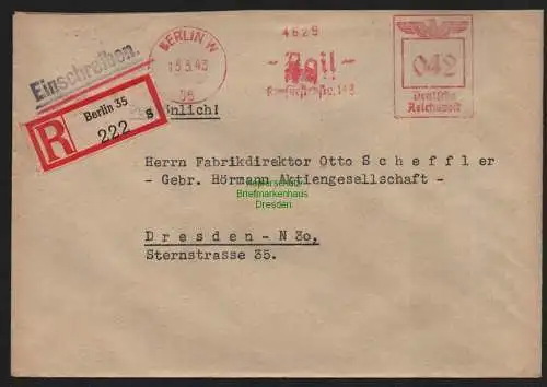 B9093 R-Brief Gebr. Hörmann A.-G. Berlin 35 s 1943 Julius Klinzmann