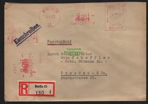 B9092 R-Brief Gebr. Hörmann A.-G. Berlin 35 i 1943 Julius Klinzmann