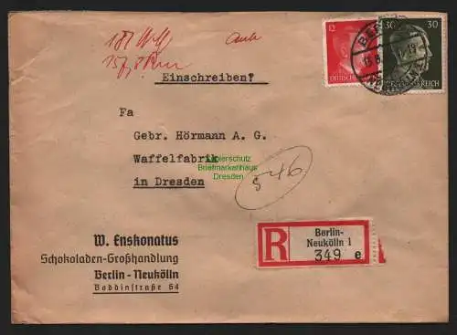 B9144 R-Brief Gebr. Hörmann A.-G. Berlin Neukölln 1 e 1943 W. Enskonatus Schoko