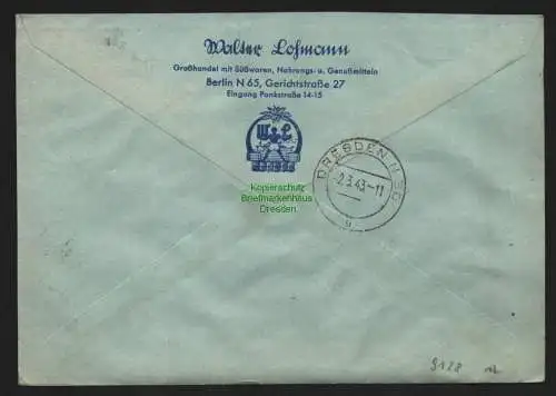 B9128 R-Brief Gebr. Hörmann A.-G. Berlin 65 a 1943 Walter Losmann Großhandel mit