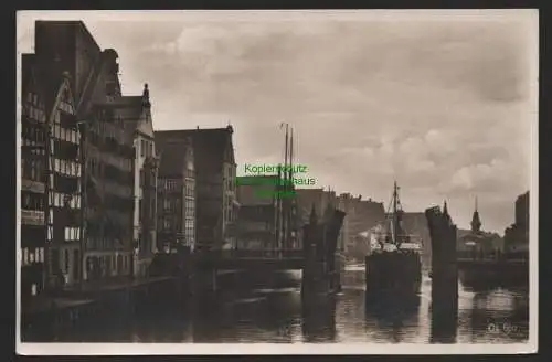144586 AK Danzig Kuhbrücke 1934 Fotokarte Schiff bei Durchfahrt