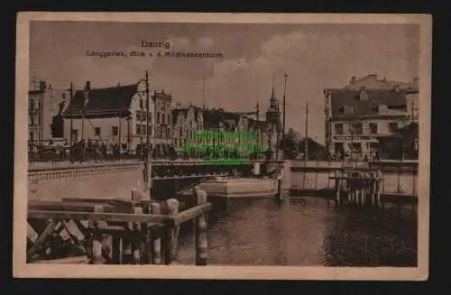 136077 AK Danzig Langgarten Blick v. d. Milchkannenturm 1917 Brücke Giebelhäuser