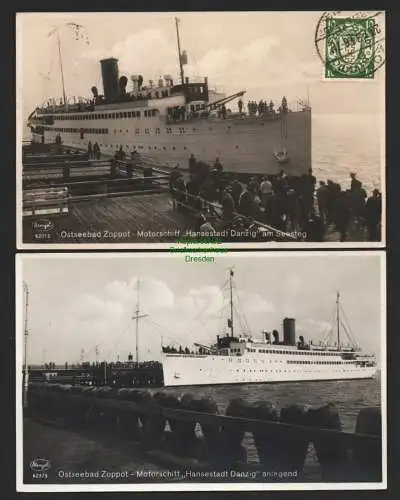 147213 2 AK Ostseebad Zoppot Sopot 1934 Motorschiff Hansestadt Danzig Fotokarte