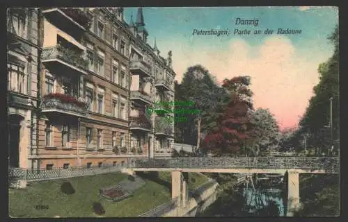146970 AK Danzig 1911 Petershagen Partie an der Radaune mit Brücke