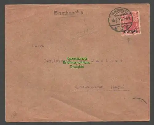 B7798 Brief Danzig 2 EF 1921 Drucksache verstümmeltes "a" im Aufdruck