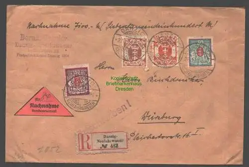 B7788 Brief Danzig Neufahrwasser Einschreiben Nachnahme 1923 nach Würzburg