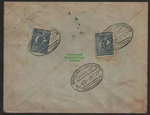 B8855 Rumänien Brief Vom Ausland über Bahnpost 5 1923 Breslau - Kattowitz