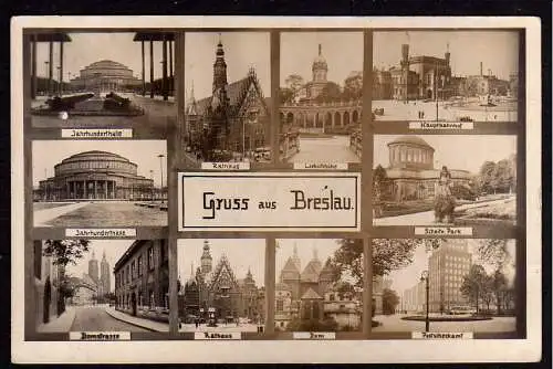 46883 AK Breslau Fotokarte 10 Bilder um 1930 Rathaus Hauptbahnhof Postscheckamt