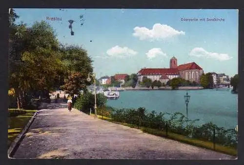 80736 AK Breslau Oderpartie mit Sandkirche 1913