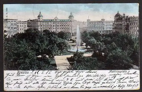 60466 AK Breslau Matthiasplatz 1905 Soldatenkarte mit Vignette