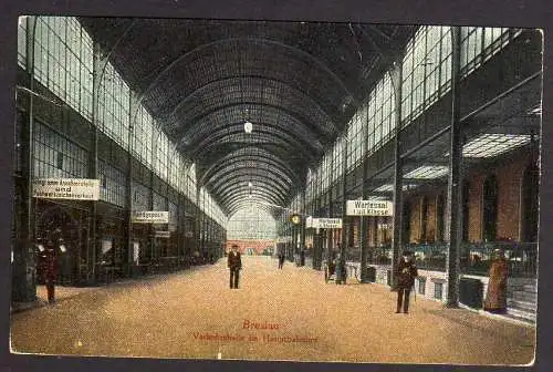 61509 AK Breslau Verkehrshalle im Hauptbahnhof Wartesaal um 1915