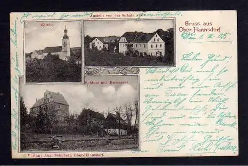 109284 AK Ober Hannsdorf bei Breslau 1905 Schloss und Brennerei Kirche Ansicht v