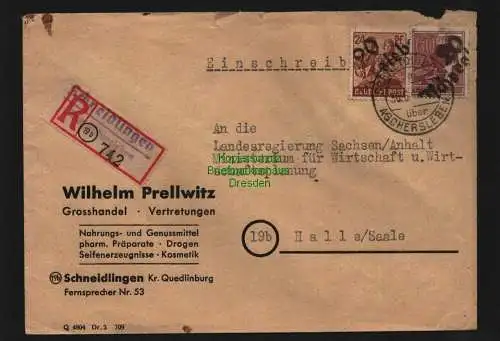 h3943 SBZ Bezirkshandstempel Bezirk 20 Aschersleben R-Brief Landesregierung