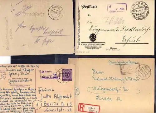B405 13x SBZ Brief Karte Ganzsache Gebühr bezahlt 1945 Gotha 1945 1946 Drogerie