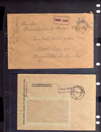 B468 2x SBZ Brief Gebühr bezahlt 1945 Hildburghausen Manganesit Fabrik 1948