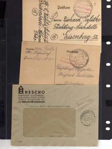 B465 3x SBZ Brief Postkarte Gebühr bezahlt 1946 Hermsdorf Thür. Hescho Zweignied