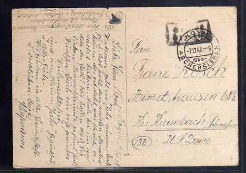 B481 SBZ Postkarte Gebühr bezahlt 1948 Hoym über Aschersleben