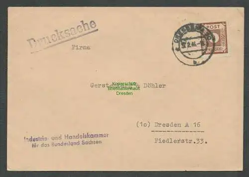 B4873 SBZ Ostsachsen Brief 56a Drucksache Dresden Industrie- und Handelskammer