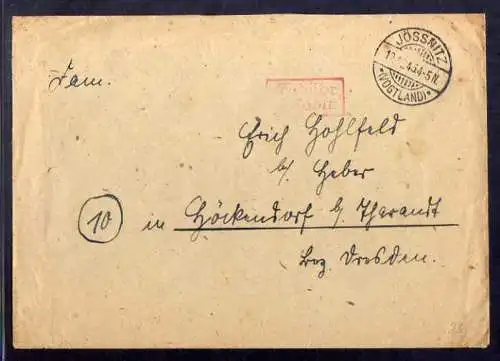 B489 SBZ Brief Gebühr bezahlt 1945 Jössnitz Vogtland