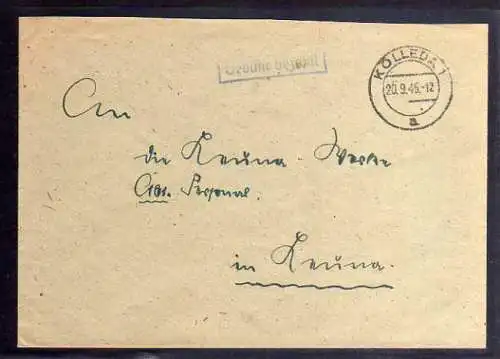 B509 SBZ Brief Gebühr bezahlt 1945 Kölleda