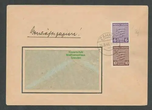 B4855 SBZ Geschäftspapiere Zahna 1946 PMT Postmeistertrennung Wittenberge 69 X