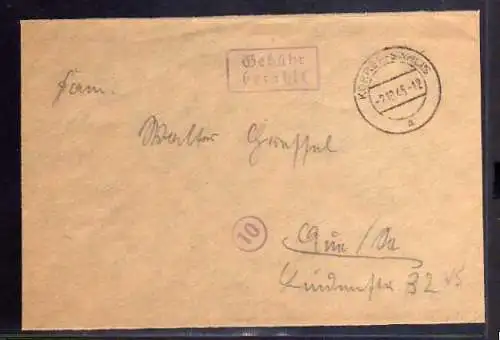 B516 SBZ Briefvorderseite Gebühr bezahlt 1945 Kohren-Sahlis