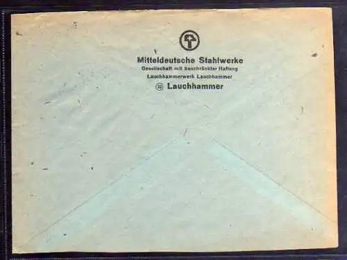 B532 SBZ Brief Gebühr bezahlt 1946 Lauchhammer Mitteldeutsche Stahlwerke
