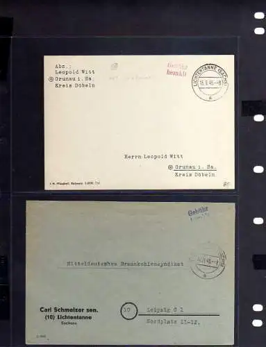 B551 2x SBZ Brief Postkarte Gebühr bezahlt 1946 Lichtentanne Sachs.