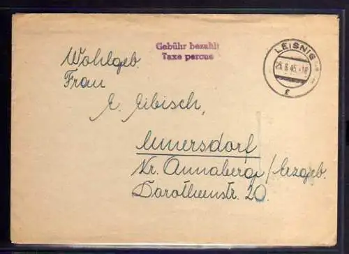 B540 SBZ Brief Gebühr bezahlt 1948 Leisnig Taxe percue