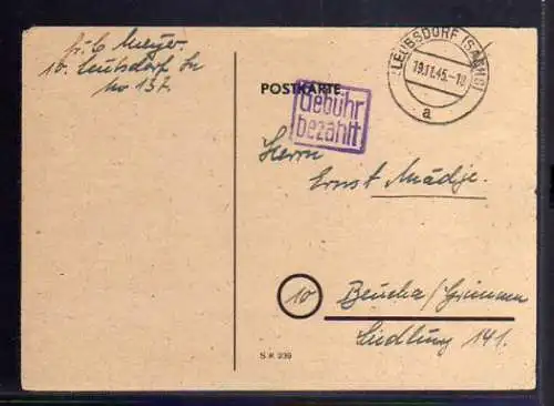 B544 SBZ Karte Gebühr bezahlt 1945 Leubsdorf Sachs.