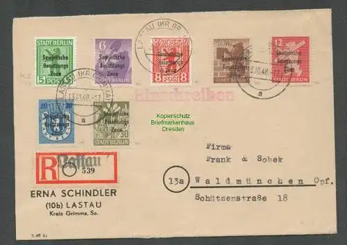 B5908 Brief SBZ 200 - 206 Satzbrief Einschreiben Lastau nach Waldmünchen 1948