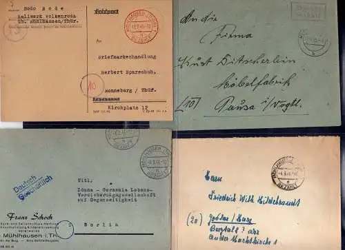 B601 4x SBZ Brief Karte Gebühr bezahlt 1945 Mühlhausen Thür. Kaliwerk Volkenroda
