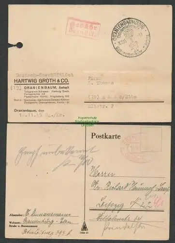 B6063 2x Postkarte SBZ Gebühr bezahlt 1945 Oranienbaum Anh. Oranienburg Eden