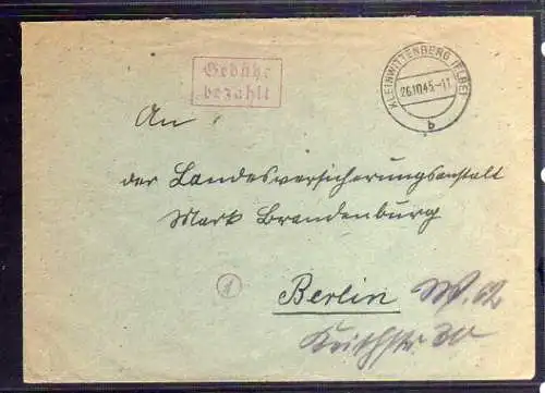 B504 SBZ Brief Gebühr bezahlt 1948 Kleinwittenberg Elbe an Landesregierung Berli
