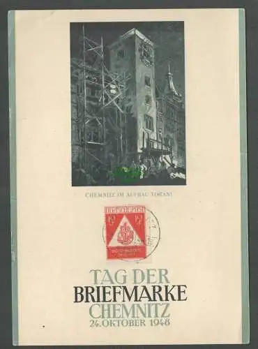 B4999 SBZ 228 Gedenkblatt 24.10.48 Tag der Briefmarke Chemnitz im Aufbau voran !