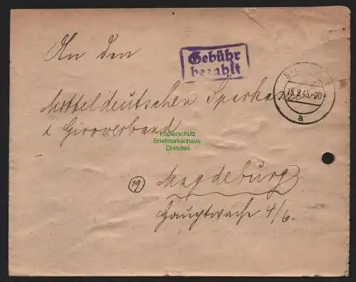 B11381 Brief SBZ Gebühr bezahlt Stendal 1945 Notumschlag