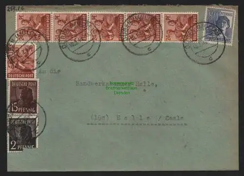 B11394 Brief SBZ Zehnfach Währungsreform 1948 Düben Mulde 10.7.48 nach Halle S.