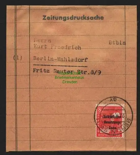 B11441 Berlin SW 11 1948 Zeitungsdrucksache SBZ 184 EF 23.9.48 Westberlin