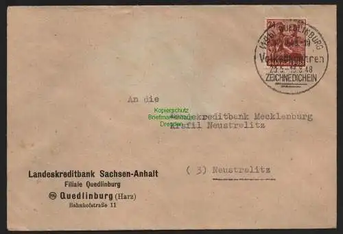 B11418 Brief SBZ Alliierte Besetzung Quedlinburg 1948 Landeskreditbank