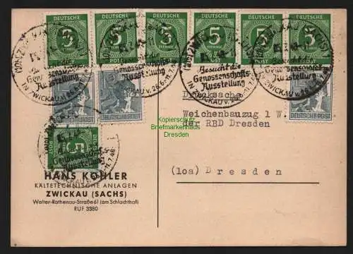 B11291 SBZ Währungsreform 1948 Drucksache Postkarte Zwickau nach Dresden