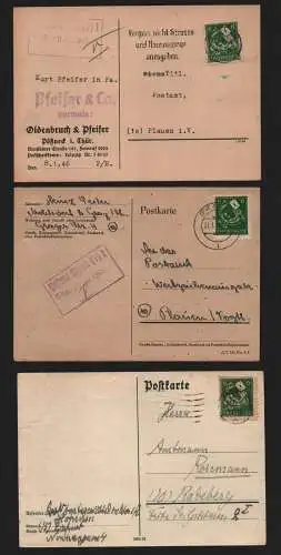B12409 SBZ Thüringen 3x Postkarte Pößneck 1946 Greiz Erfurt 1945