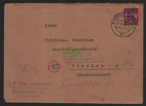 B11212 Brief SBZ Mecklenburg 1945 Schwerin nach Dresden
