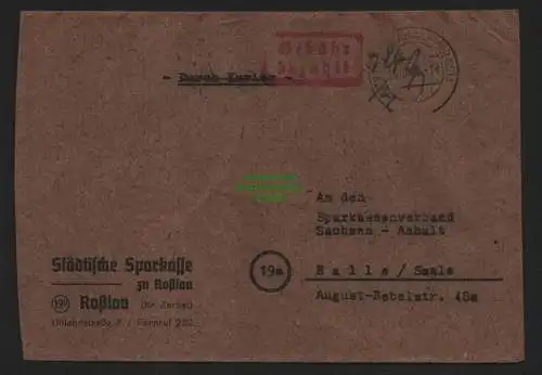 B11371 Brief SBZ Gebühr bezahlt Roßlau Kr. Zerbst 1948 durch Kurier gestrichen