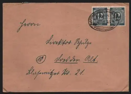 B12479 SBZ Brief 1946 seltener Bahnpost Stempel Leipzig Döbeln Dresden Zug 1588